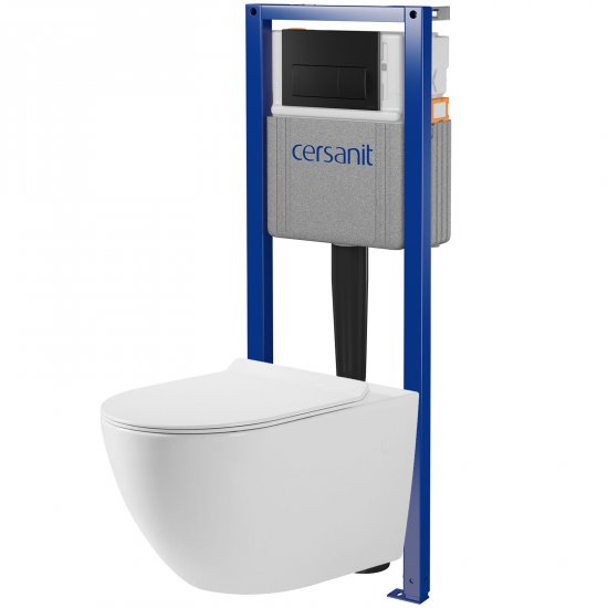 CERSANIT Zestaw podtynkowy mechaniczny SYSTEM 40, miska LIVADIA, deska, przycisk PRESTO czarny