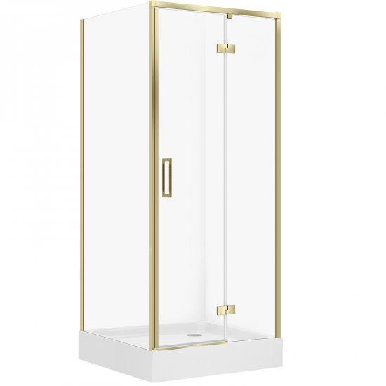 CERSANIT Kabina prysznicowa LARGA prawa 80x80x195 złota mat z brodzikiem TAKO 80x16 S4026-018