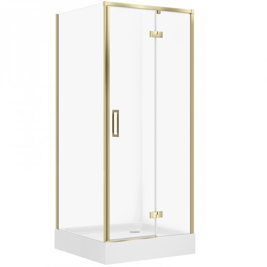 CERSANIT Kabina prysznicowa LARGA prawa 90x90x195 złota mat z brodzikiem TAKO 90x16 S4026-024