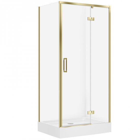 CERSANIT Kabina prysznicowa LARGA prawa 100x80x195 złota mat z brodzikiem TAKO 100x16 S4026-030