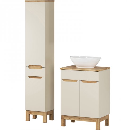 COMAD Zestaw mebli BALI CASHMERE szafka z blatem NATURE WOTAN 60 cm, umywalka LOLA, słupek 35 cm