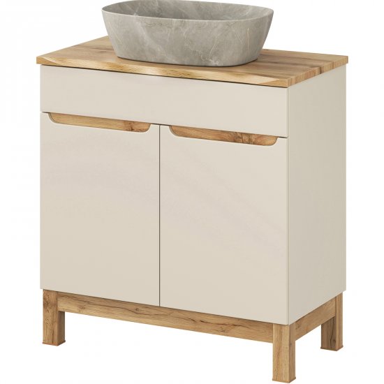 COMAD Zestaw mebli BALI CASHMERE szafka z blatem NATURE WOTAN 80 cm, umywalka nablatowa ANNA