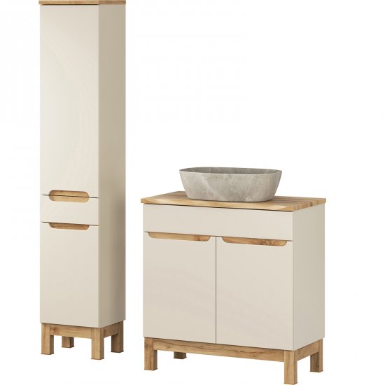 COMAD Zestaw mebli BALI CASHMERE szafka z blatem NATURE WOTAN 80 cm, umywalka ANNA, słupek 35 cm