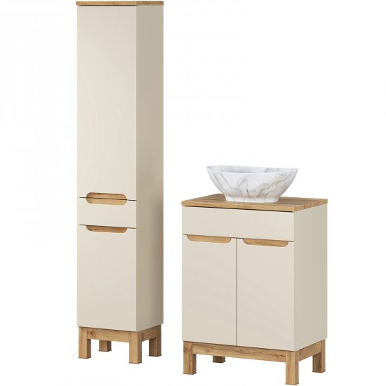 COMAD Zestaw mebli BALI CASHMERE szafka z blatem WOTAN 60 cm, umywalka PATI, słupek 35 cm