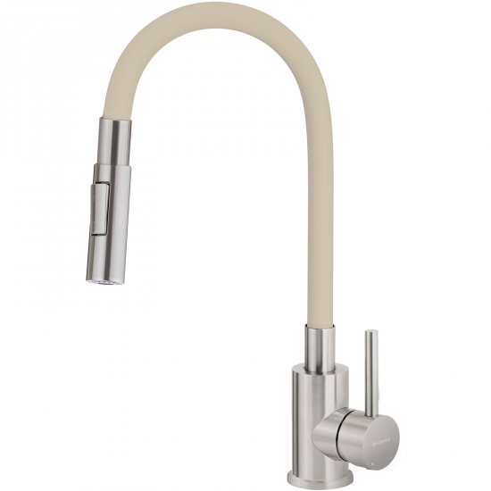 DEANTE Bateria kuchenna stojąca LUNO z giętą wylewką stal szczotkowana BOC_5740