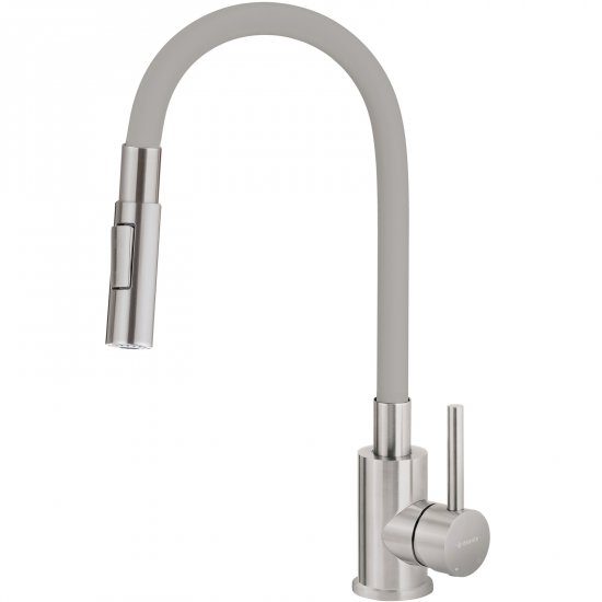 DEANTE Bateria kuchenna stojąca LUNO z giętą wylewką stal szczotkowana/szary BOC_S740