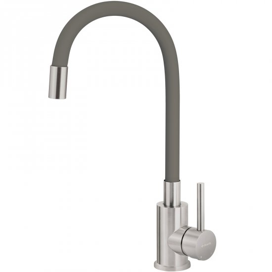 DEANTE Bateria kuchenna stojąca LUNO z giętą wylewką stal szczotkowana/antracyt BOC_T720