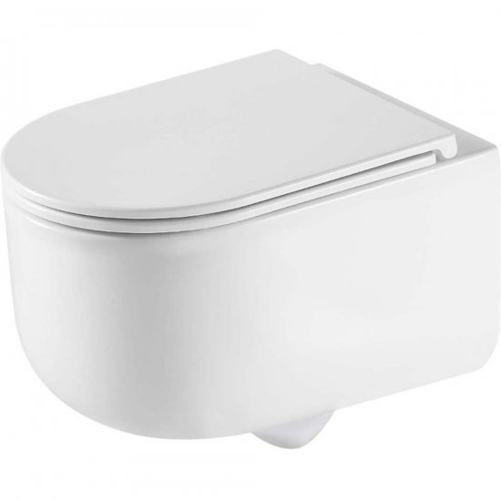 INVENA Miska WC podwieszana KORFU bezkołnierzowa wirowa z deską wolnoopadającą biała CE-95-001-L