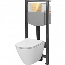 CERSANIT Zestaw podtynkowy SYSTEM 50 mech, miska CITY OV, deska, przycisk złoto S4003-020