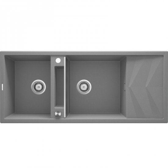 DEANTE Zlewozmywak granitowy MAGNETIC szary 2-komorowy magnetyczny z ociekaczem ZZRM_S213