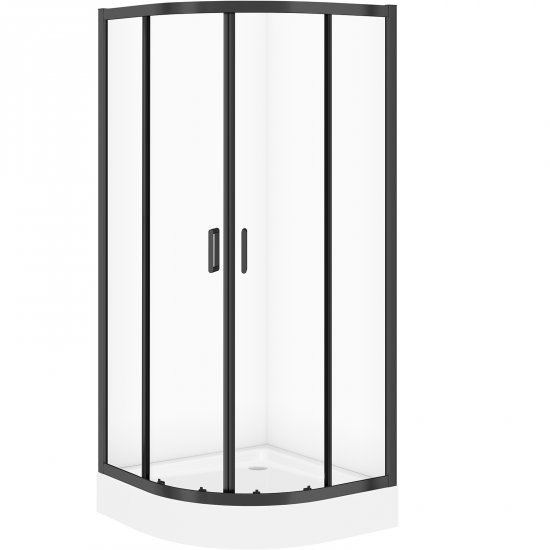 CERSANIT Zestaw kabina ARTECO półokrągła 90x190 czarna z brodzikiem TAKO 90x16 biały S913-026