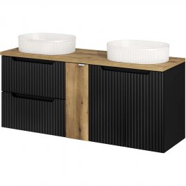 COMAD Zestaw mebli NOVA BLACK 3 szafki z blatem OAK 140 cm, 2 umywalki BEYOND WH