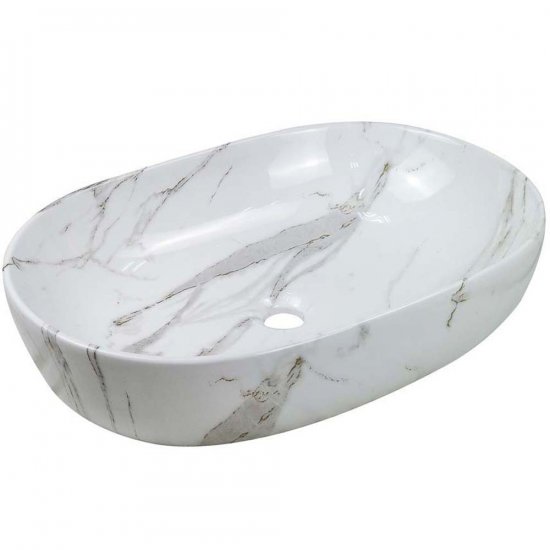 INVENA Umywalka nablatowa KORFU owalna biały połysk marmur CE-34-701-C