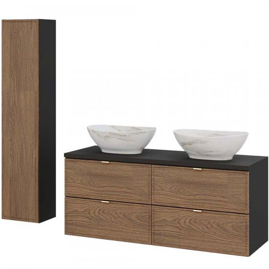 COMAD Zestaw mebli TALIA CASELLA 2 szafki z blatem BLACK 120 cm, 2 umywalki PATI, słupek 30 cm