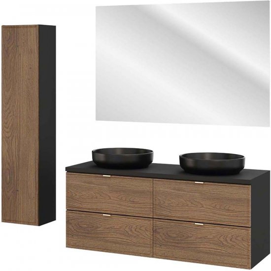 COMAD Zestaw mebli TALIA CASELLA 2 szafki z blatem 120 cm, 2 umywalki RIVER, słupek, lustro LED
