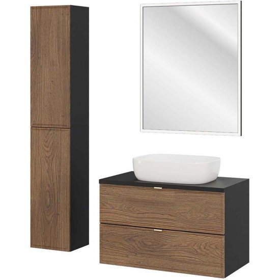 COMAD Zestaw mebli TALIA CASELLA szafka, blat 80 cm, umywalka SMILE, 2 półsłupki, lustro LED 80