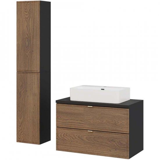 COMAD Zestaw mebli TALIA CASELLA szafka z blatem BLACK 80 cm, umywalka TRUST, 2 półsłupki