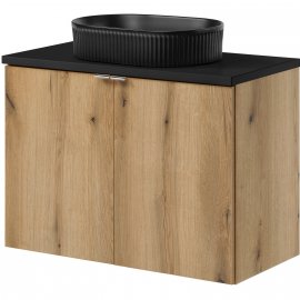 COMAD Zestaw mebli NOVA OAK szafka z drzwiami z blatem BLACK 80 cm, umywalka BEYOND BM