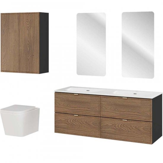 COMAD Zestaw mebli TALIA CASELLA 2 szafki z um. SKY 120 cm, 2 półsłupki, 2 lustra LED, miska WC