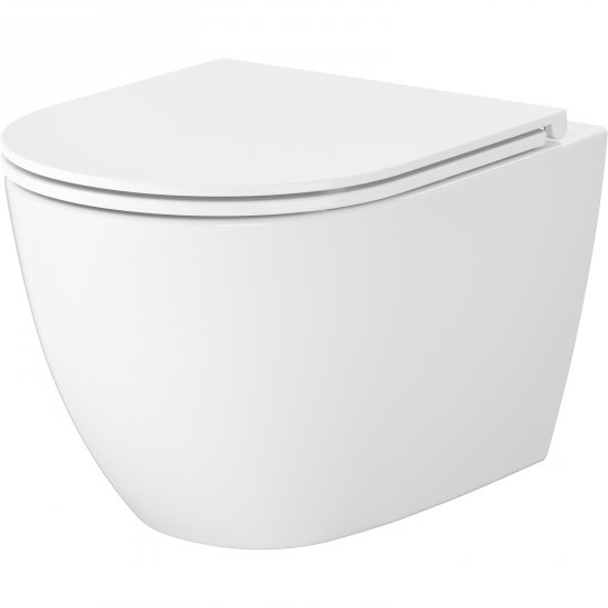 LIVI Miska WC podwieszana bezkołnierzowa wirowa z deską duroplastową biała K3050-001