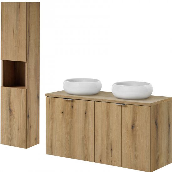 COMAD Zestaw mebli NOVA OAK 2 szafki 60 cm z blatem 120 cm, 2 umywalki WIKI, słupek 30 cm