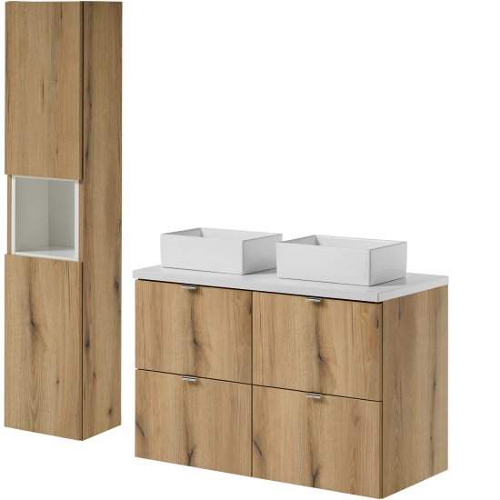 COMAD Zestaw mebli NOVA OAK 2 szafki 50 cm z blatem WHITE 100 cm, 2 umywalki GAJA, słupek 30 cm