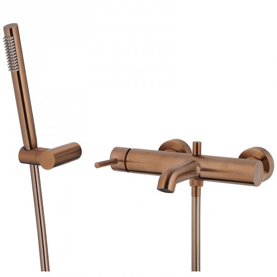 KFA Bateria wannowa MOZA ścienna pozioma, zestaw natryskowy premium różowa złota PVD 5034-520-34