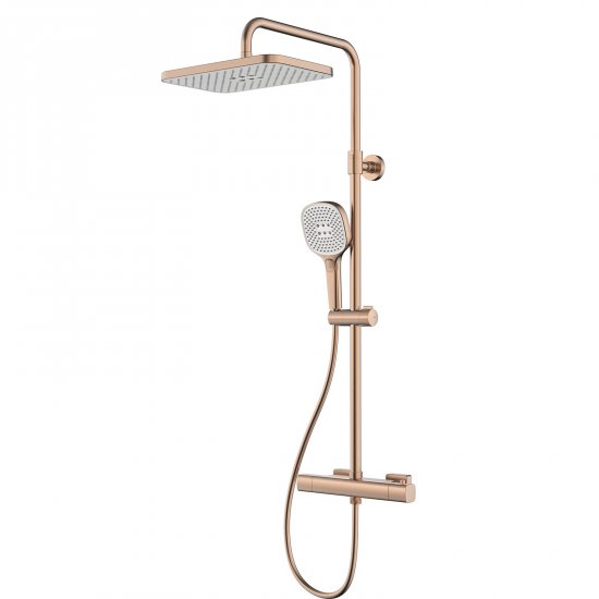 KFA Deszczownica MALAGA ścienna z baterią termostatyczna natryskową różowa złota PVD 5756-910-34