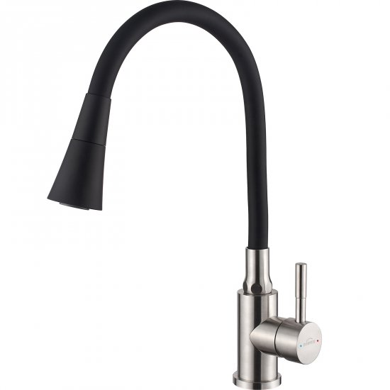 INVENA Bateria kuchenna stojąca GABI z 2-funkcyjną elastyczną wylewką inox/czarna BZ-87-043-L