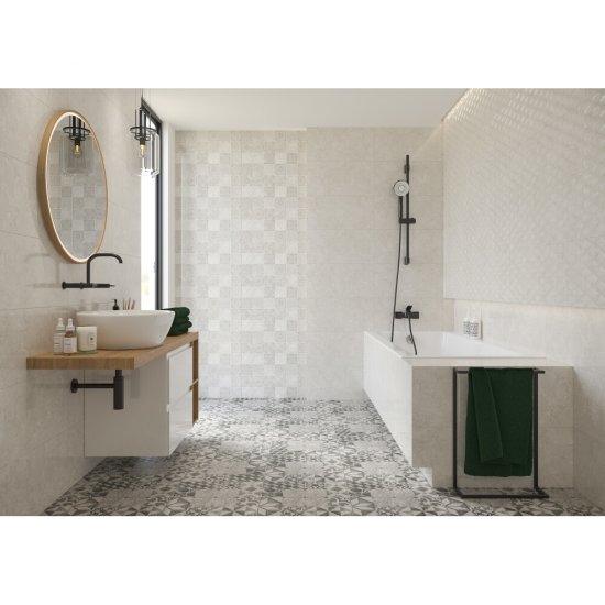 Gres szkliwiony GRAFF white-grey patchwork satin 42x42 gat