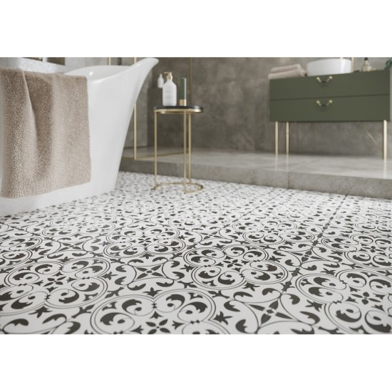 Gres szkliwiony PATCHWORK NAOMI white-black satin 29,8x29,8 gat