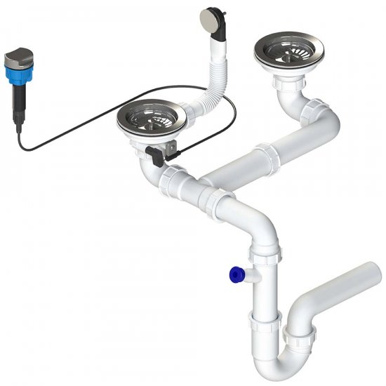 LAVEO Syfon typu SPACE SAVING 3,5" do zlewozmywaków 2-komorowych z korkiem stal OKS_124A