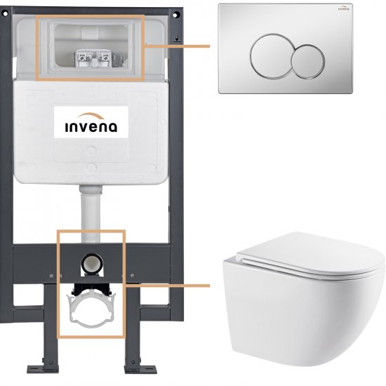 INVENA Zestaw podtynkowy 50 mechaniczny, miska ASTRI, deska, przycisk 601 chrom CK-87-011