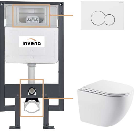 INVENA Zestaw podtynkowy 50 mechaniczny, miska ASTRI, deska, przycisk 601 biały CK-87-012
