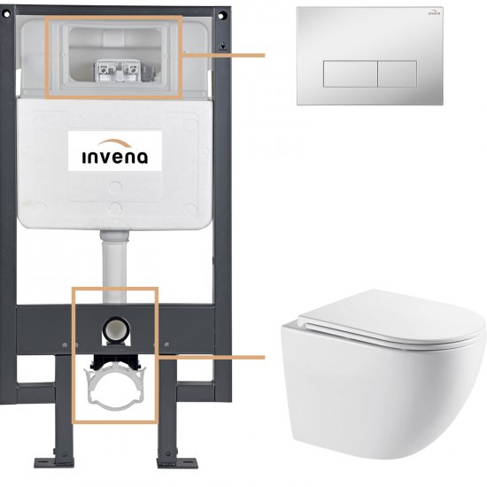 INVENA Zestaw podtynkowy 50 mechaniczny, miska ASTRI, deska, przycisk 603 chrom CK-87-031