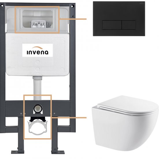 INVENA Zestaw podtynkowy 50 mechaniczny, miska ASTRI, deska, przycisk 603 czarny CK-87-034