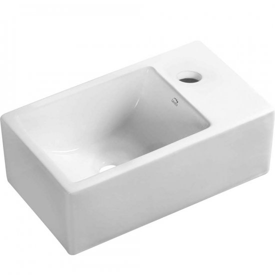LAVEO Umywalka nablatowa/ścienna KVADRATO 35 cm ceramiczna z miejscem na baterię biała VUK_6135