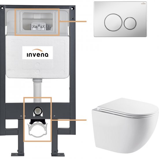 INVENA Zestaw podtynkowy 50 mechaniczny, miska ASTRI, deska, przycisk 604 chrom CK-87-041