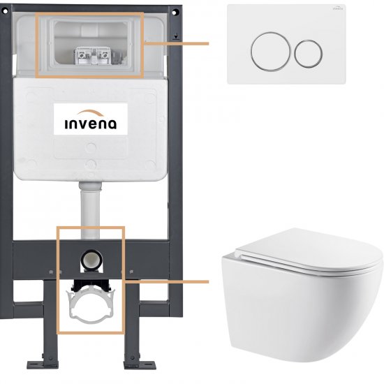 INVENA Zestaw podtynkowy 50 mechaniczny, miska ASTRI, deska, przycisk 604 biały CK-87-042