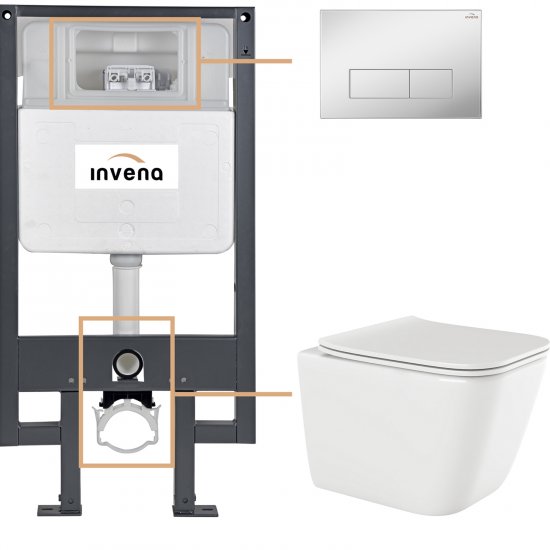 INVENA Zestaw podtynkowy 50 mechaniczny, miska PAROS, deska, przycisk 603 chrom CK-90-031