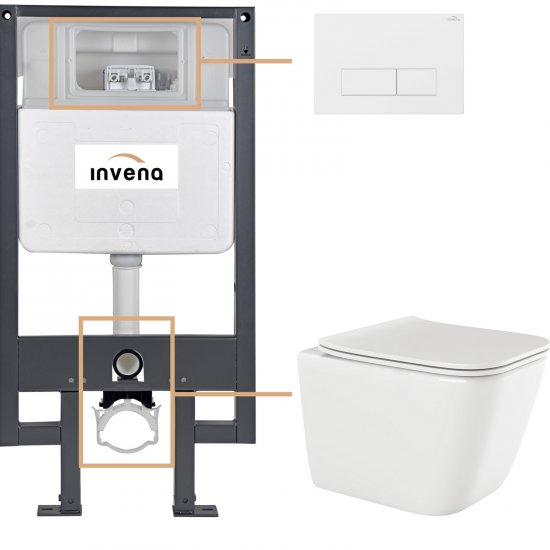 INVENA Zestaw podtynkowy 50 mechaniczny, miska PAROS, deska, przycisk 603 biały CK-90-032