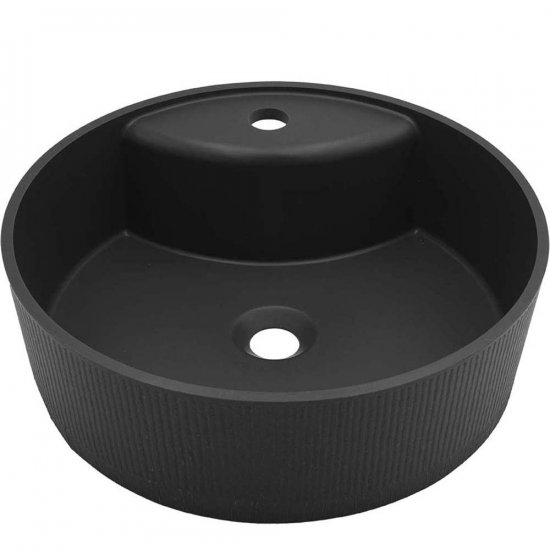 LAVEO Umywalka nablatowa CLIFF 36 cm granitowa ryflowana z miejscem na baterię czarna VGC1710T