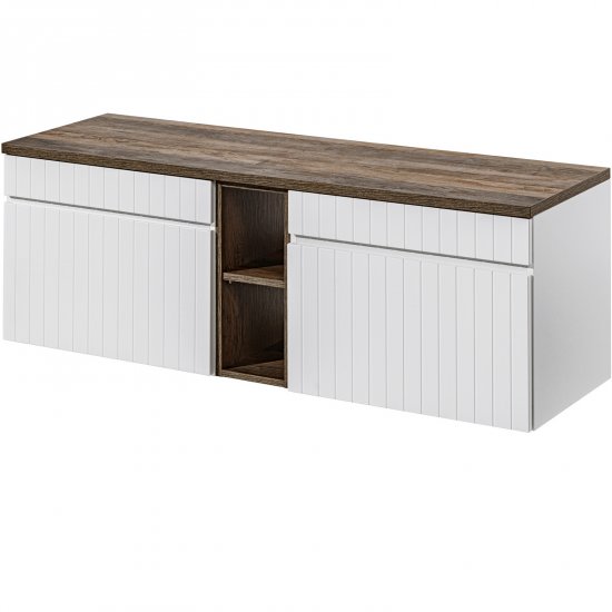 COMAD Zestaw mebli ICONIC WHITE 3 szafki z blatem SANTA FE OAK 140 cm