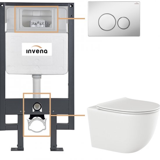 INVENA Zestaw podtynkowy 50 mechaniczny, miska TINOS, deska, przycisk 604 chrom CK-91-041