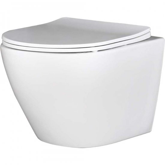 LAVEO Miska WC podwieszana DESNA bezkołnierzowa z deską wolnoopadającą biała VMD_600S