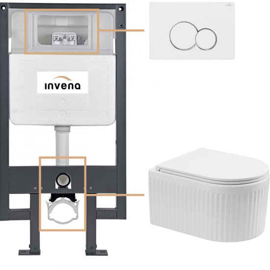 INVENA Zestaw podtynkowy 50 mechaniczny, miska GLAMOUR, deska, przycisk 601 biały CK-92-012