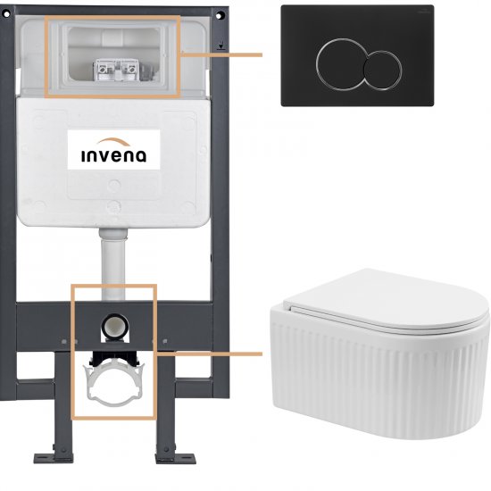 INVENA Zestaw podtynkowy 50 mechaniczny, miska GLAMOUR, deska, przycisk 601 czarny CK-92-014