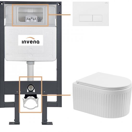 INVENA Zestaw podtynkowy 50 mechaniczny, miska GLAMOUR, deska, przycisk 603 biały CK-92-032