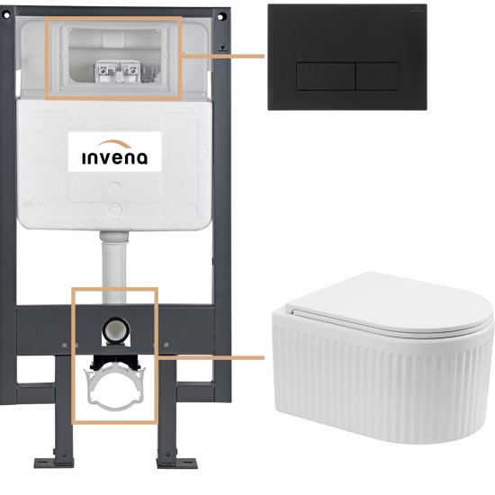 INVENA Zestaw podtynkowy 50 mechaniczny, miska GLAMOUR, deska, przycisk 603 czarny CK-92-034