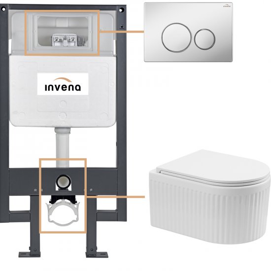 INVENA Zestaw podtynkowy 50 mechaniczny, miska GLAMOUR, deska, przycisk 604 chrom CK-92-041